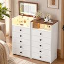 Advwin Dresser Chest of 5 Drawers with Mirror & LED Lights