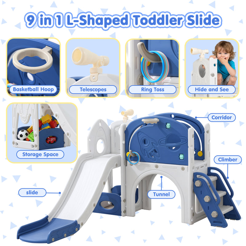 Advwin 9 in 1 L-Shaped Toddler Slide Indoor Baby Slide