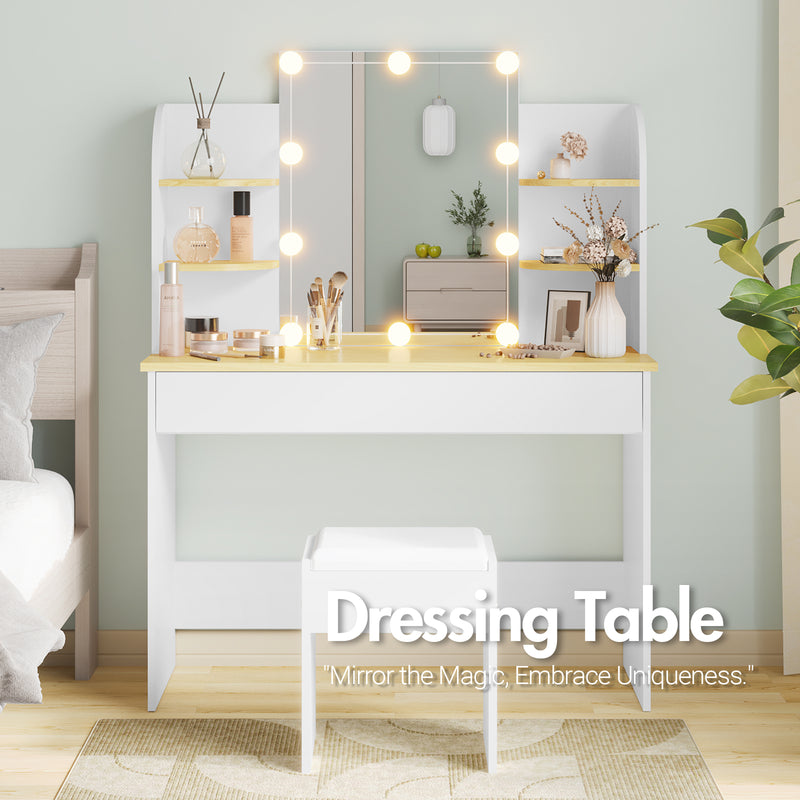 Advwin Dressing Table Stool Set 10 LED Bulbs Vanity Desk