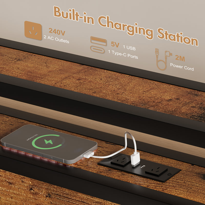 Advwin Bed Frame with 4 Storage Drawers & Charging Station