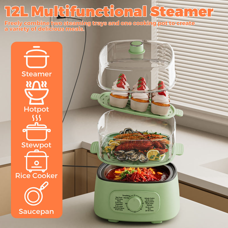 Advwin Electric Food Steamer 12L with 2 Steamer Trays