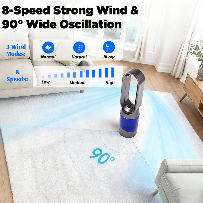 Advwin Portable Bladeless Tower Fan Black and Blue