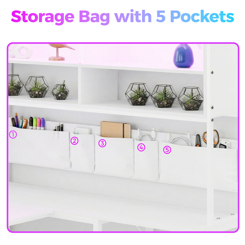 Advwin L Shaped Gaming Desk with LED Lights 130cm