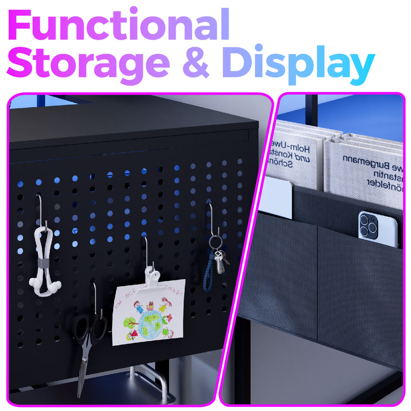 Advwin 150cm L Shaped Computer Desk w/ LED Lights