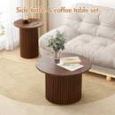 Advwin 2x Nesting Coffee Tables Fluted Walnut Round