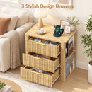Advwin Fluted Bedside Table w/ 3 Drawers Natural Wood