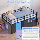 Advwin King Single Low Loft Bed with 7 Drawers Bookcase