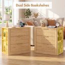 Advwin Fluted Bedside Table w/ 3 Drawers Natural Wood