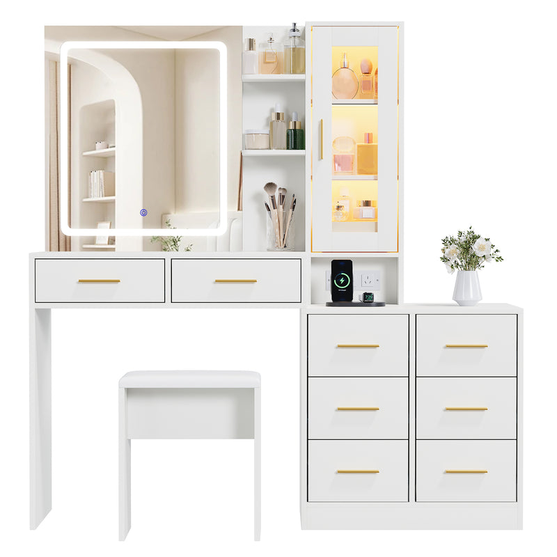 Advwin Dressing Table with LED Mirror RGB Cabinet