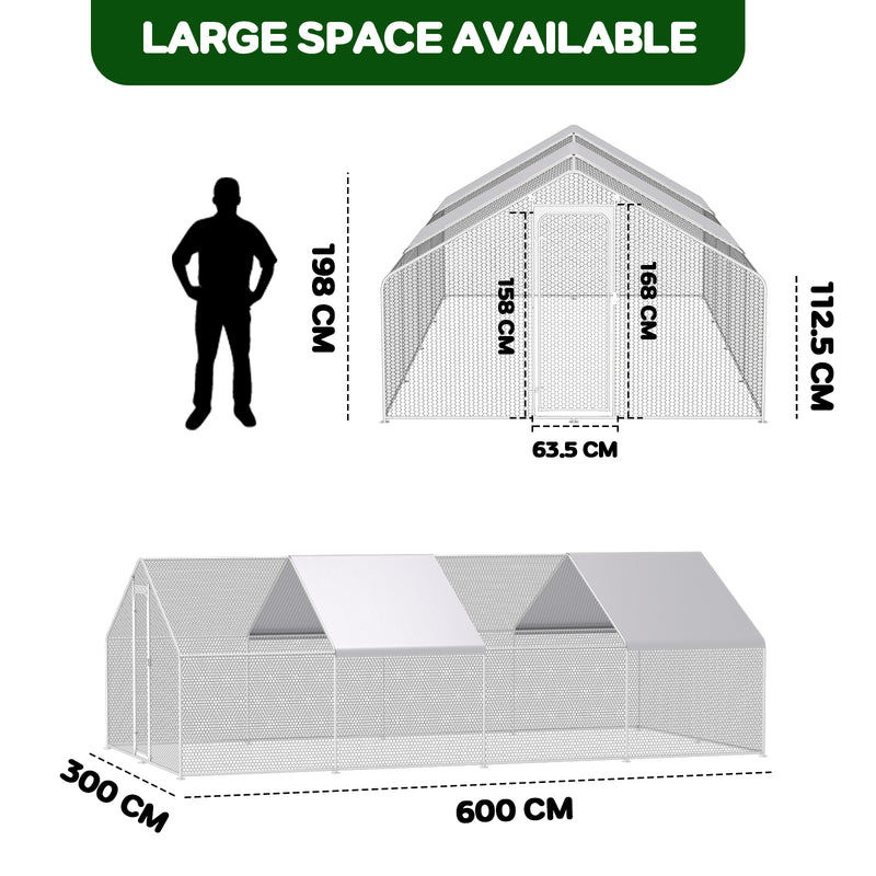 Advwin 6x3x1.95m Walk-in Metal Chicken Coop