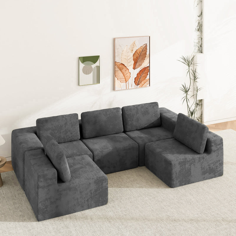 Advwin 5 Seater U-Shaped Chenille Modular Sectional Sofa