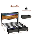 Advwin LED Bed Frame w/ Charging & 2 Drawers