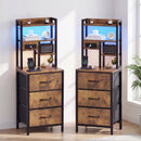 Advwin LED Bedside Table w/ Charging Station Rustic Brown