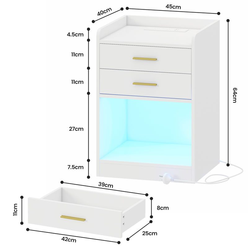 Advwin LED Bedside Table with Charging Station