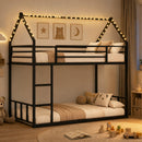 Advwin Metal House Bunk Bed Single Over Single with Guardrails
