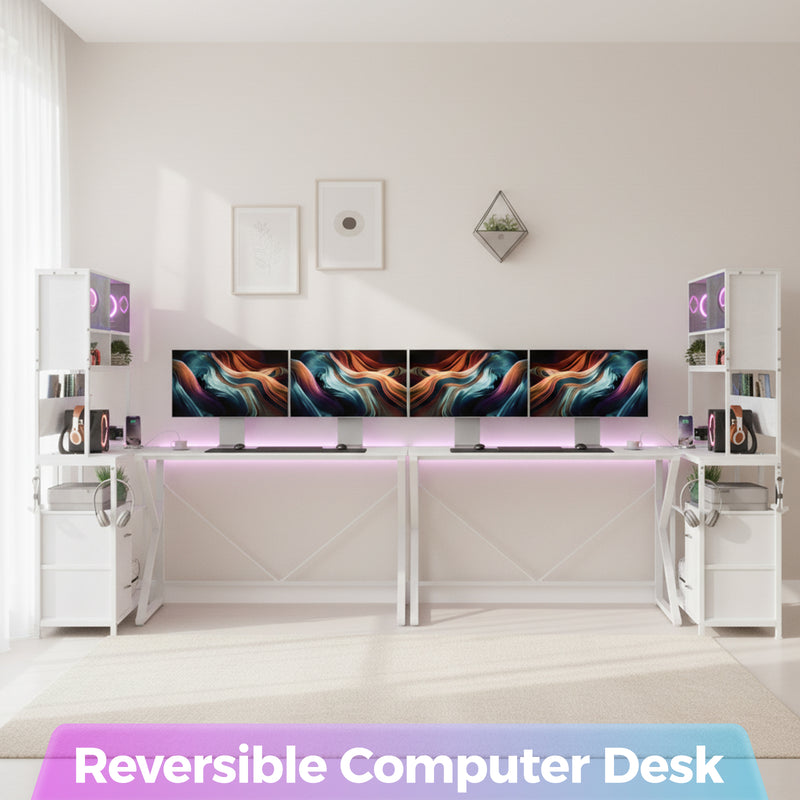 Advwin L Shaped Gaming Desk with LED Lights 130cm