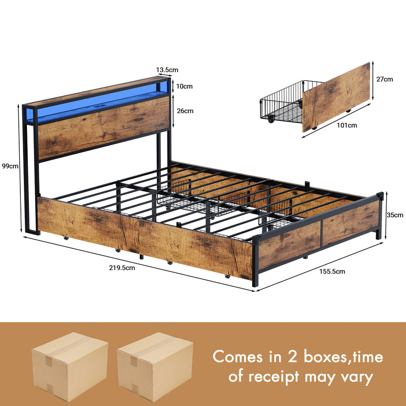 Advwin Bed Frame with 4 Storage Drawers & Charging Station