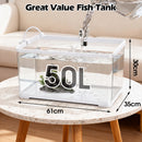 Advwin Fish Tank 50L with Artificial Hill 3-Color Lighting