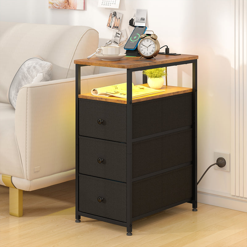 Advwin LED Narrow Bedside Table with Charging Station