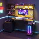 Advwin Gaming Desk with LED Lights & Power Outlets 165cm