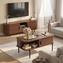 Advwin Fluted Coffee Table with Hidden Storage Walnut