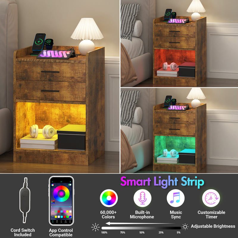 Advwin LED Bedside Table with Charging Station