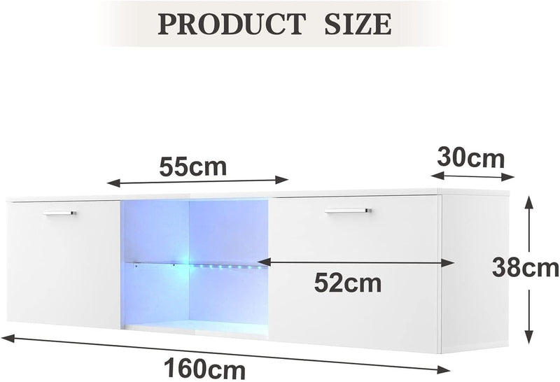 Advwin LED TV Unit Cabinet Entertainment Unit White