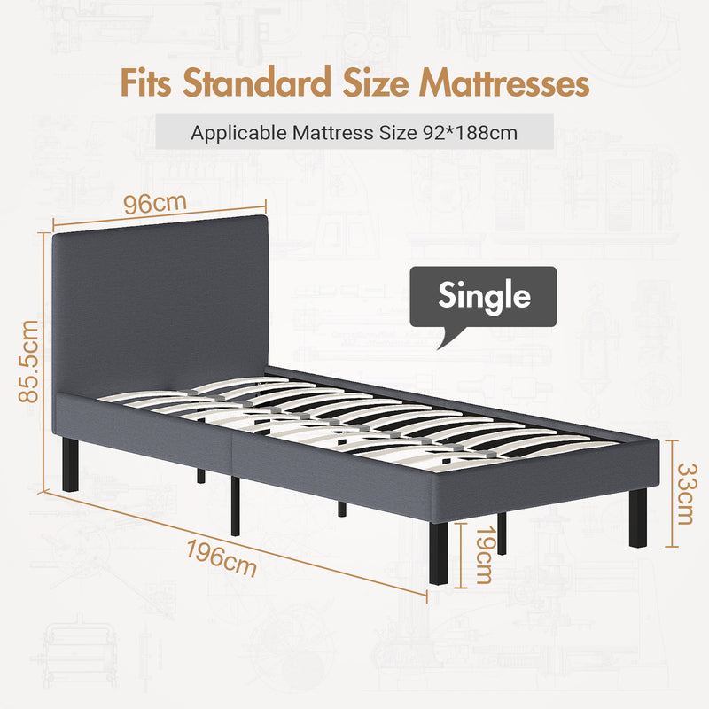 Advwin Bed Frame Single Size Mattress Base Upholstered