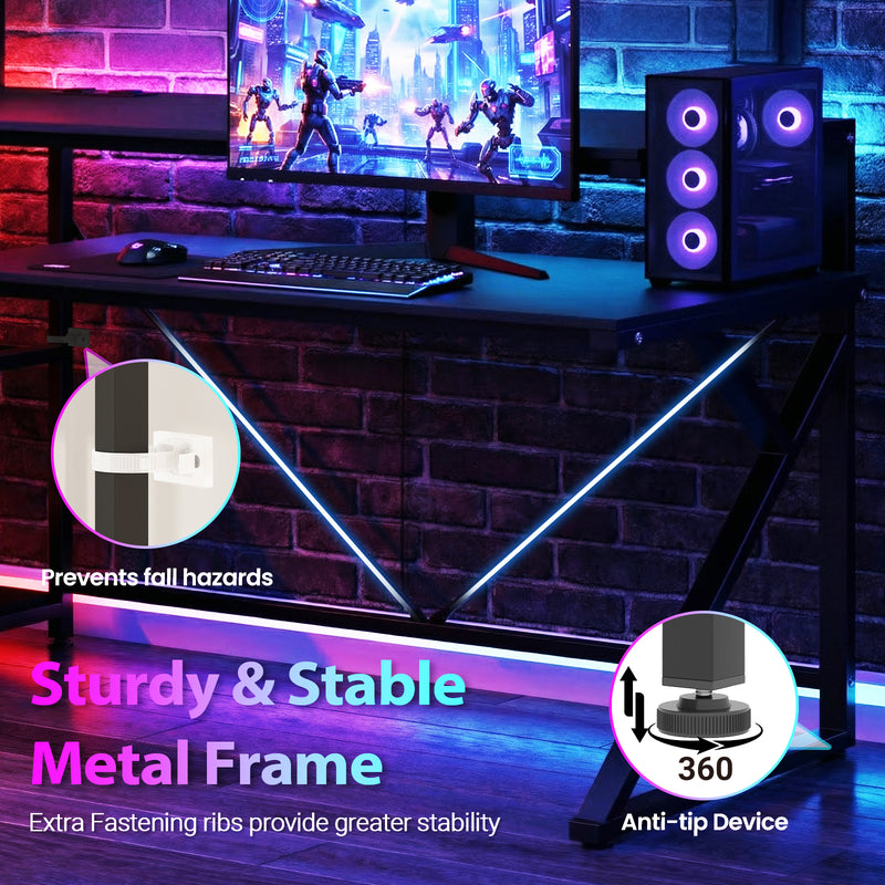 Advwin L Shaped Gaming Desk with LED Lights 130cm