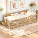 Advwin Low Wooden Kids Daybed with Trundle & Fence