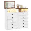 Advwin Dresser Chest of 5 Drawers with Mirror & LED Lights