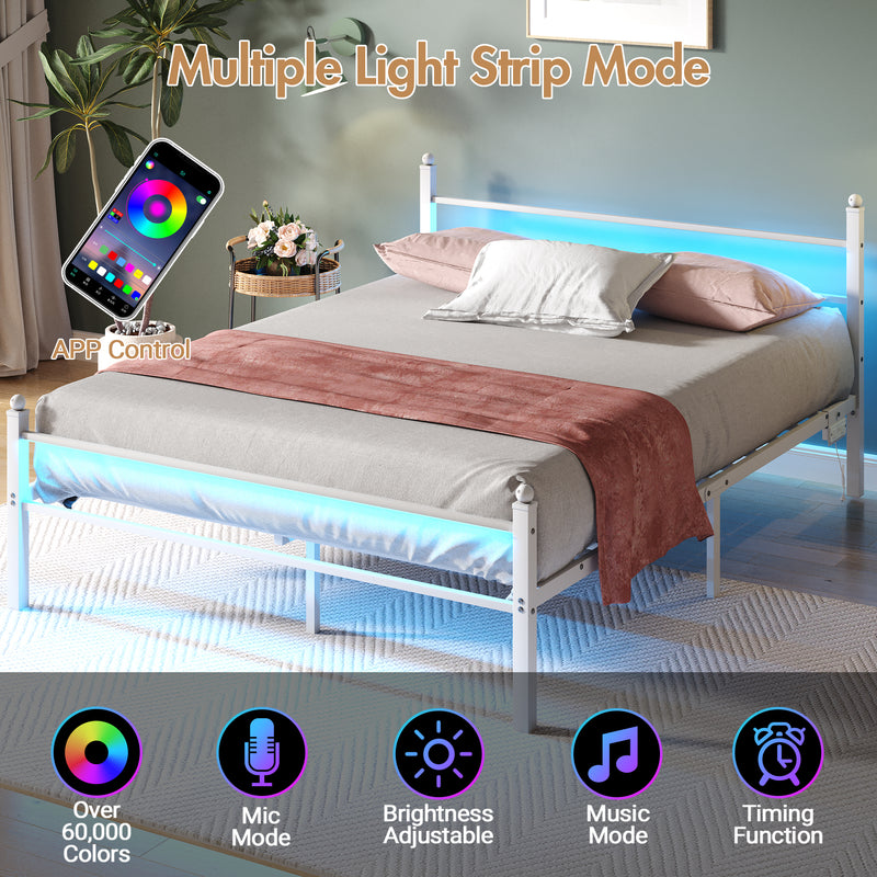 Advwin Metal Platform Bed Frame w/ Headboard White