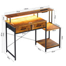 Advwin Gaming Desk with LED Lights Printer Storage Shelf