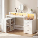 Advwin L Shaped Computer Desk with LED Lights White