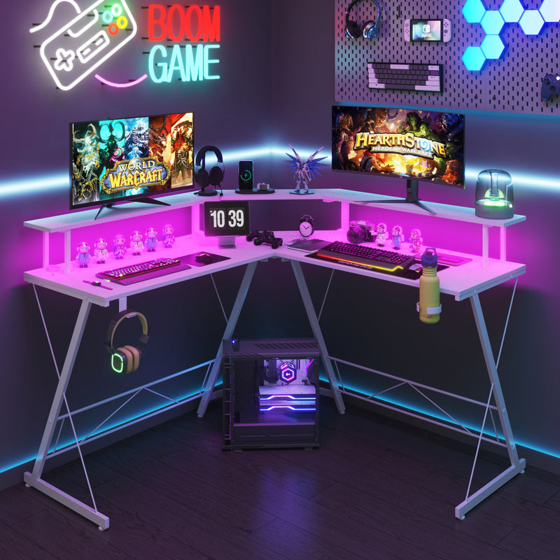 Advwin L Shaped Gaming Desk with LED Lights