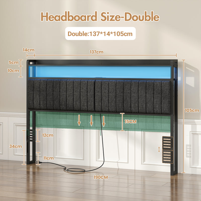 Advwin Storage Headboard Upholstered with Light Charging Station