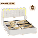 Advwin Hidden Storage Bed Frame w/ Charging Station Beige