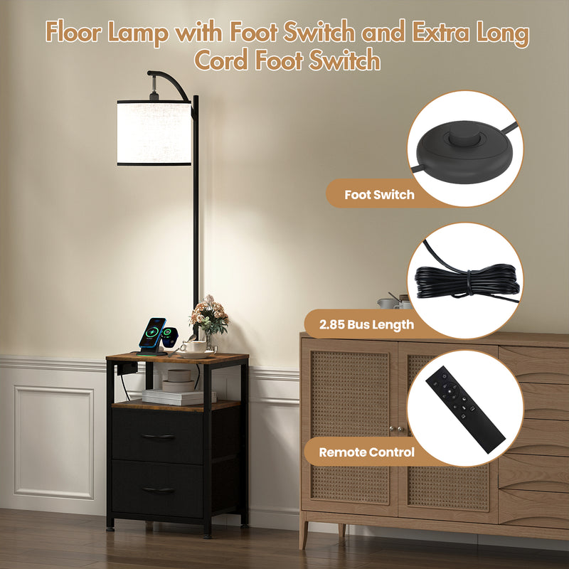 Advwin Floor Lamp with Table & 2 Drawers Nightstand