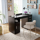 Advwin Manicure Table with Glass Top Black