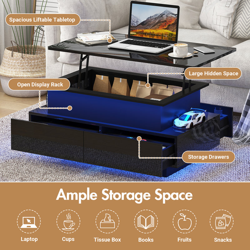 Advwin Lift Top Coffee Table with LED Lights