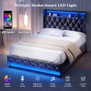 Advwin LED Bed Frame with Velvet Upholstered Headboard