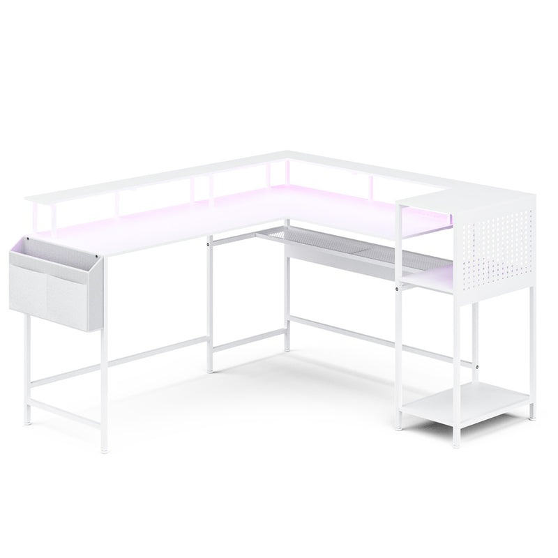 Advwin 150cm L Shaped Computer Desk w/ LED Lights