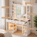 Advwin LED Dressing Table w/ Glass Top & Charging Station