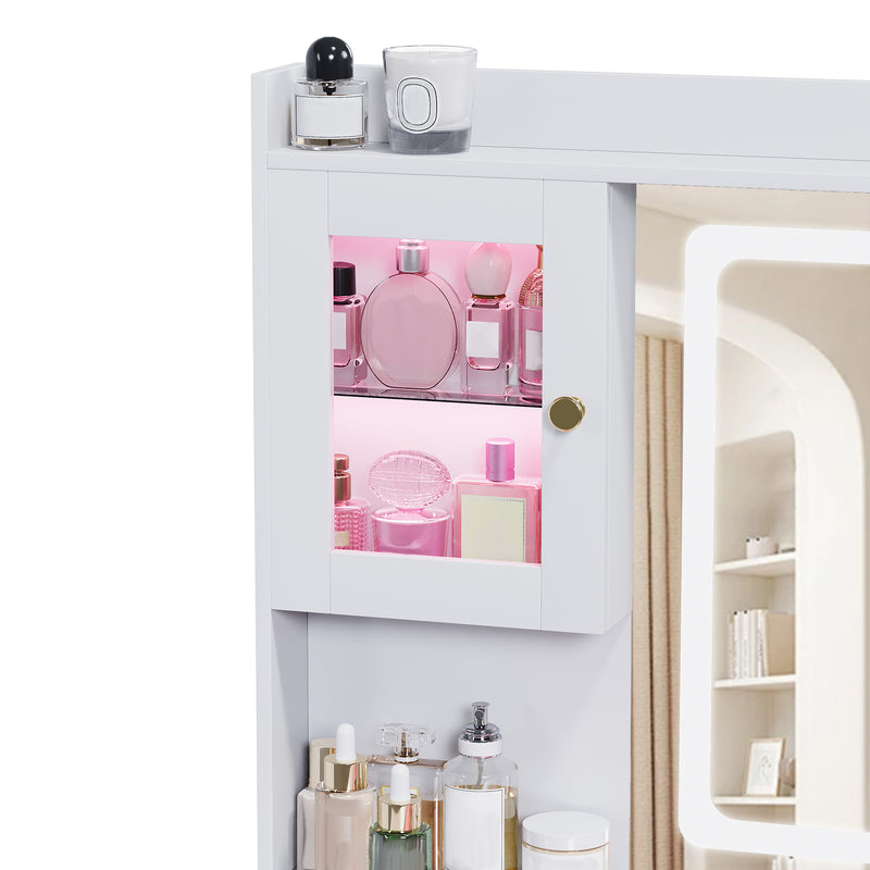 Advwin Dressing Table Set w/ Glass Desktop LED Light