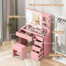 Advwin LED Light Vanity Set with Stool Glass Top Pink