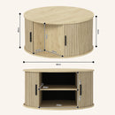 Advwin 80cm Round Coffee Table with Sliding Door & Storage