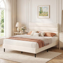 Advwin Velvet Upholstered Bed Frame w/ Wooden Slats Beige