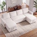 Advwin 253cm U Shaped Chenille Sectional Sofa w/ Pull Out Bed