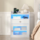 Advwin Bedside Table with Charging Station & LED Light