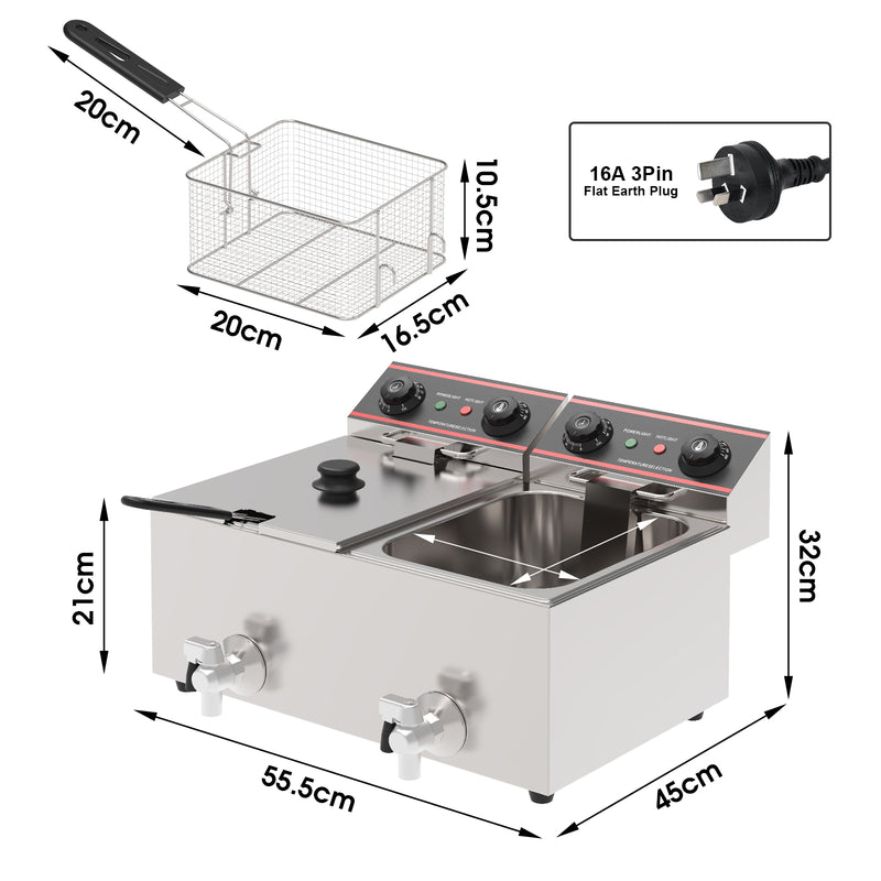 Advwin 16L Electric Commercial Deep Fryer with Timer